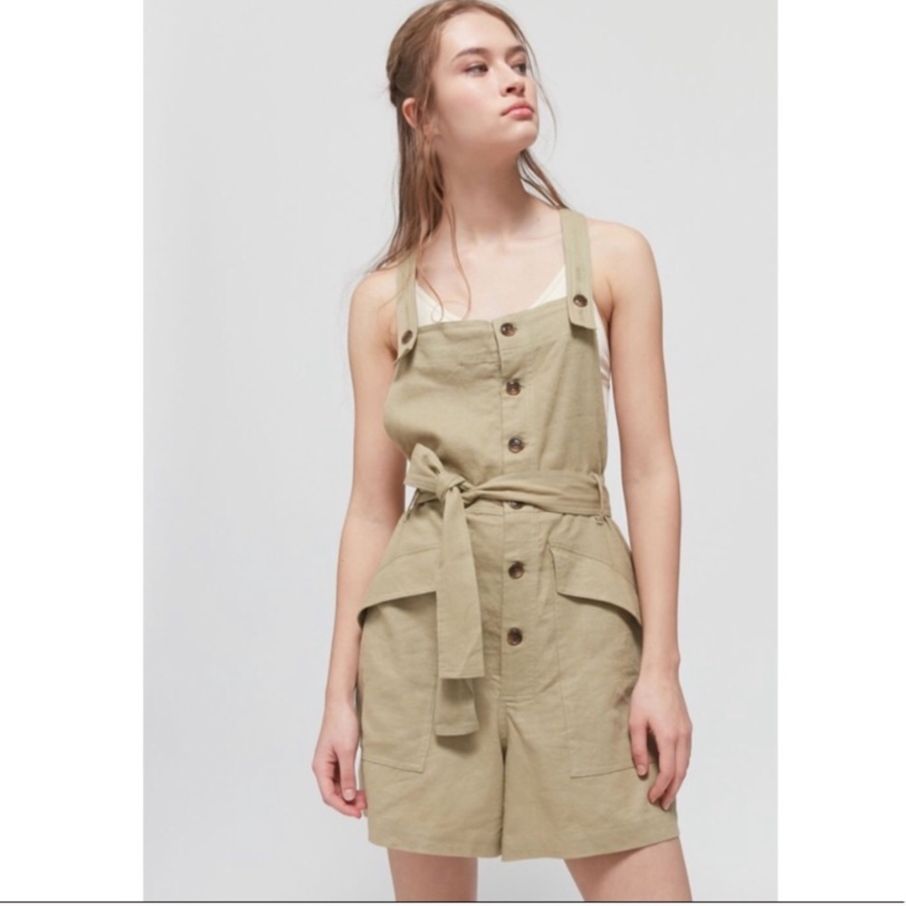 NWT UO Boho Linen Button-Front Shortall Overall